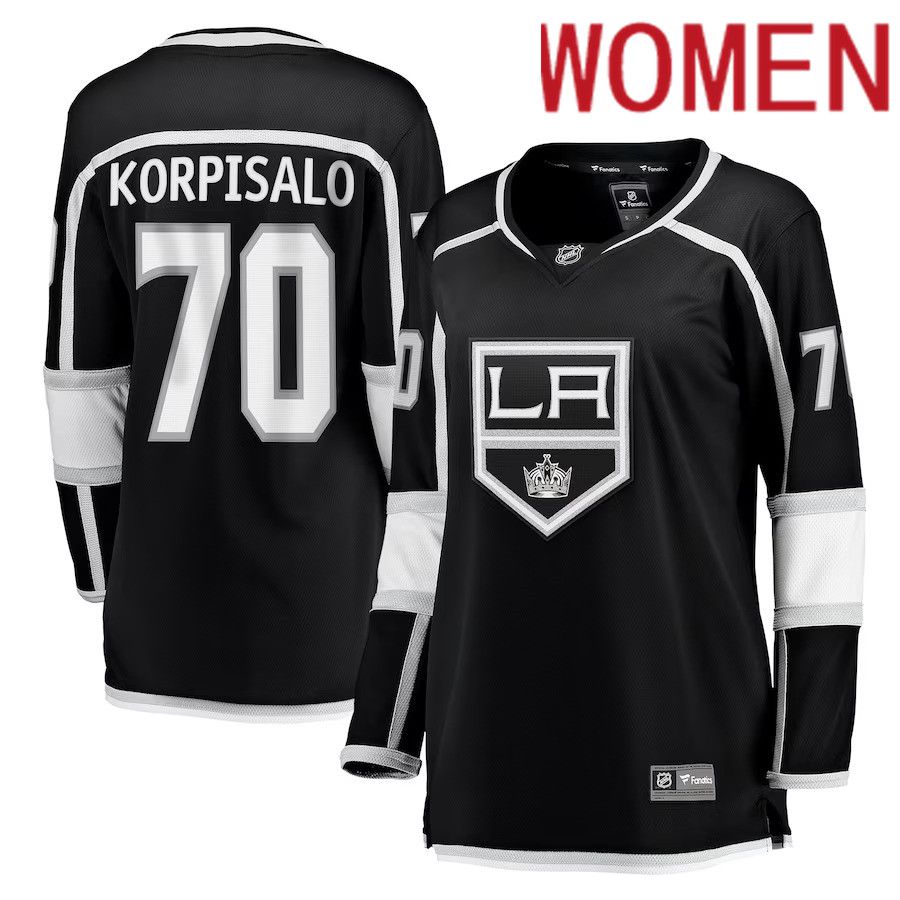 Women Los Angeles Kings #70 Joonas Korpisalo Fanatics Branded Black Home Breakaway NHL Jersey->los angeles kings->NHL Jersey